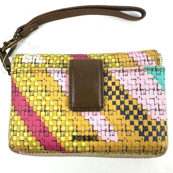 Fossil Wristlet Wallet Multicolor Faux Leather Organizer Clutch Womens - Picture 3 of 10